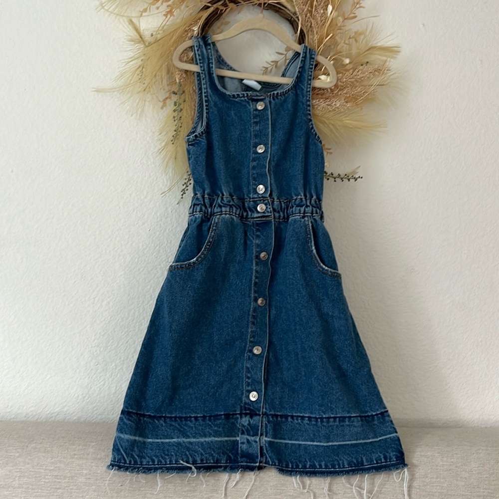 Zara girls denim button front midi dress raw hem